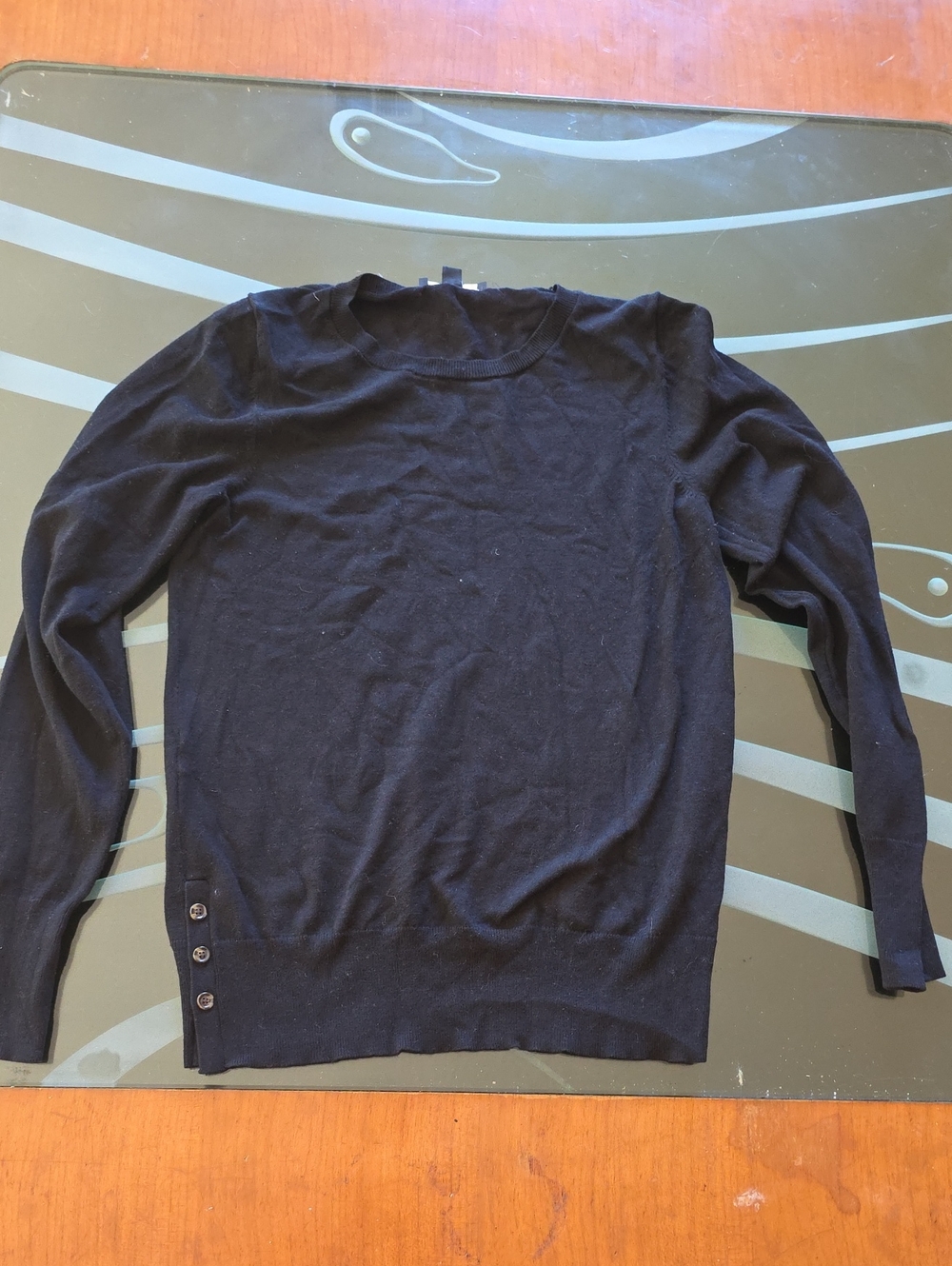 Ann Taylor Navy Crewneck Sweater with Side Button Accents